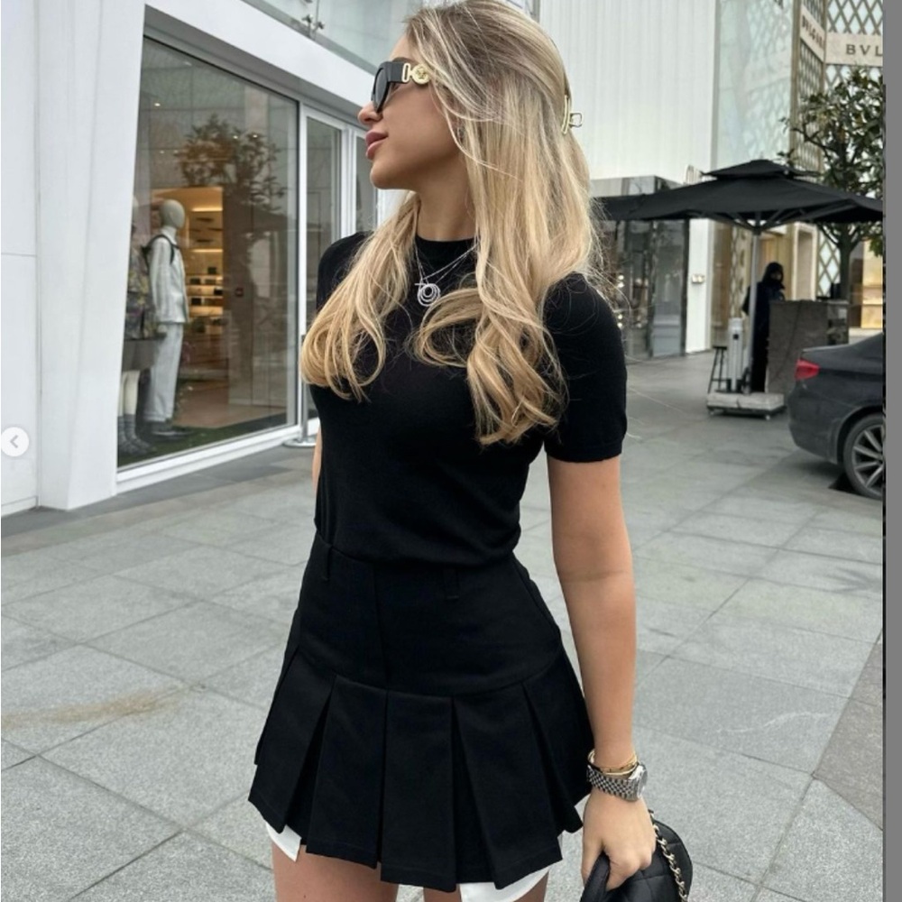 Black Mini Skater Skirt with Pleats for Casual Night Out